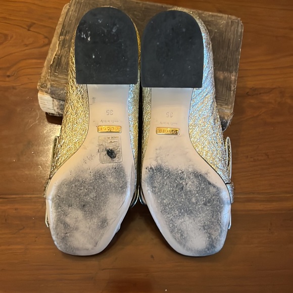 GUCCI Marmont Gold Mid Heel Loafer Fringe Metallic GG Logo - Picture 10 of 16